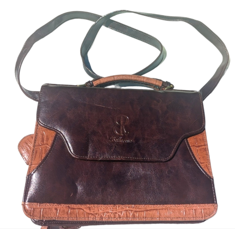Bellerose Shoulder Bag Purse Business Organizer Inner Outer Pockets Brown
